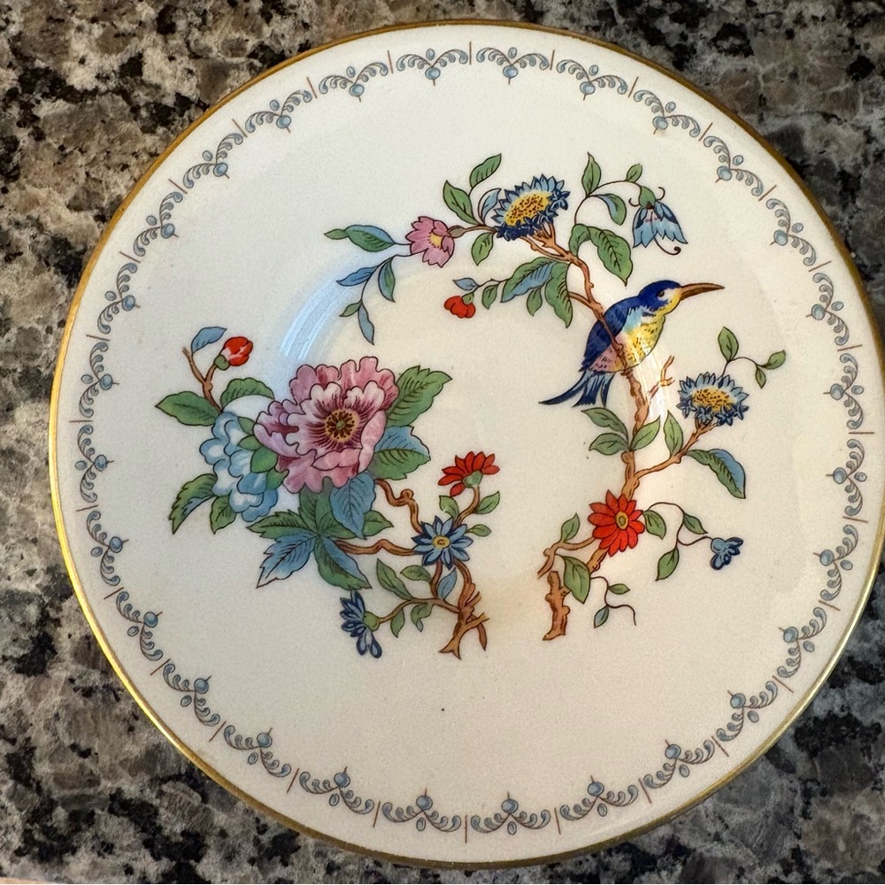 Aynsley Floral Porcelain Plate with Bird Design